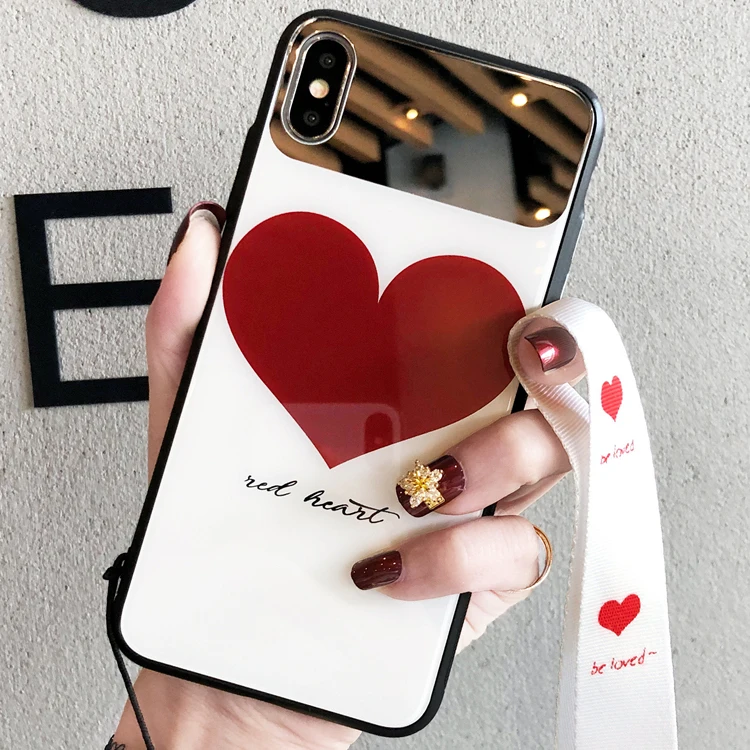 Роскошный зеркальный чехол для iPhone 6 S 7 8 plus Lover Heart Dot стеклянный X XS Max