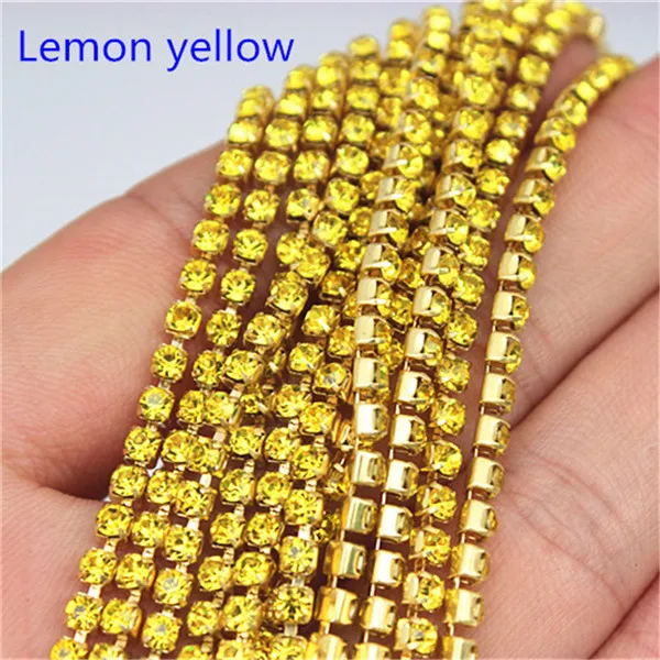 2mm 2.5mm 2.8mm 3mm 2Yard Colorful Sew on Crystal Rhinestone Cup Chain Gold Based Claw for Party Dinner Dress Accessories 8Y1200 - Цвет: lemon yellow