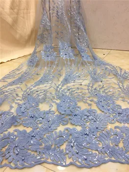

Design Sequined Mesh Lace Fabric African Indian Guipure Net Laces beads Nigerian Style Wedding Dress Sequins Fabrics sky blue