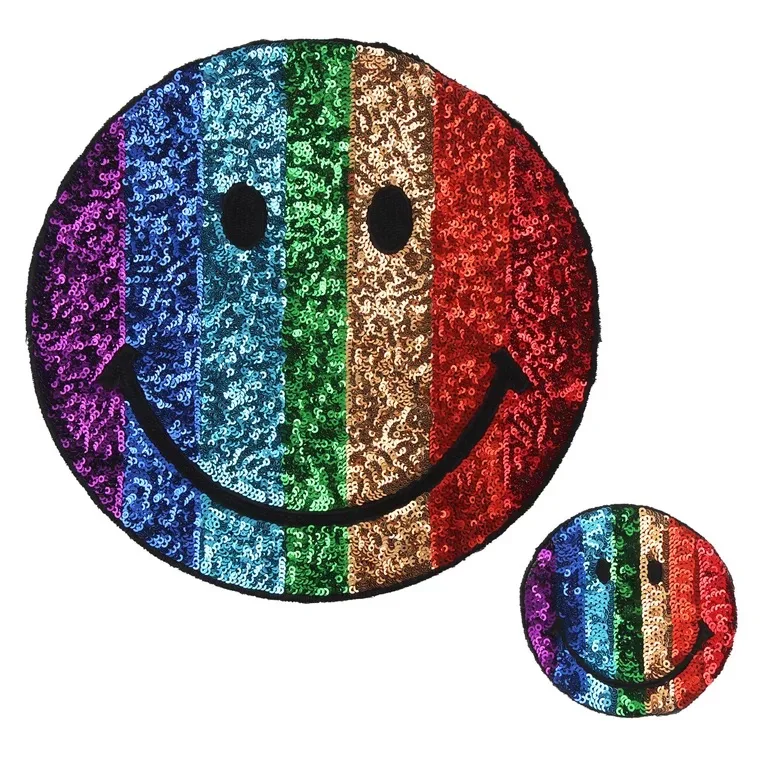 

2 Pieces/set Rainbow Smilling Face Patches for Clothes DIY Decal Apparel Accessory Sew on Sequined Patch Smiley Face