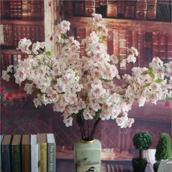 

Long stem Artificial Cherry blossoms Silk+Plastic flowers Sakura branch for Home hotel Wedding Decoration Christmas decor
