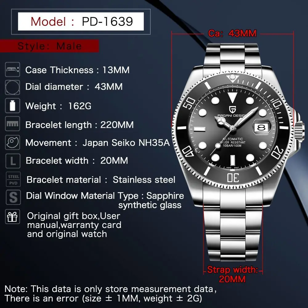 Pagani Design Brand Luxury Men Watches Automatic Black Watch Men Stainless Steel Waterproof Busines-2