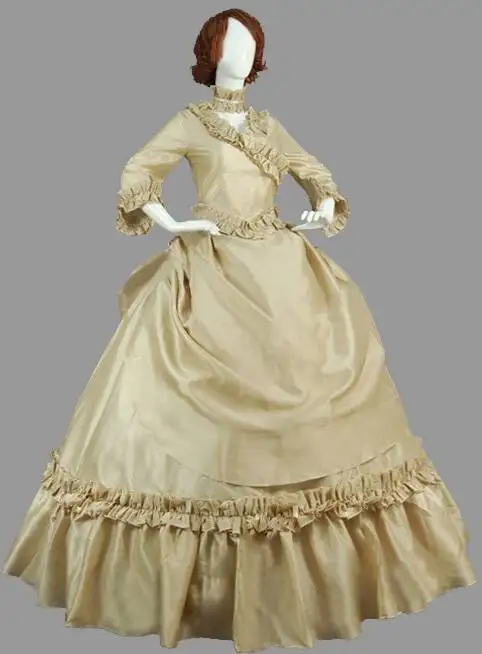 Золотой High Quality Gold Marie Antoinette Masked Ball Gothic Victorian Ball Gown Pleated Lace Gown Civil War Costume Renaissance - Цвет: Золотой