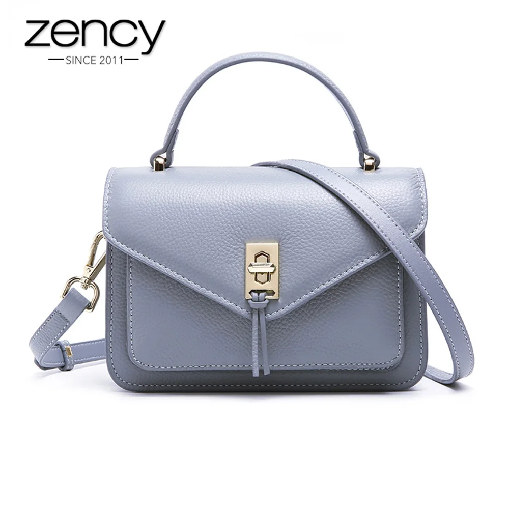 

Zency Simple Design Women Tote Handbag 100% Genuine Leather Fashion Black Lady Crossbody Purse High Quality Small Flap Bags Blue
