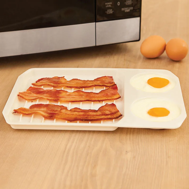 Plastic Baking Plate Three Grid Tray Microwave Oven Plate Egg And Bacon