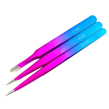 

4pcs/set Color Tweezer stainless steel picking hair grafting eyelash nail mania cell phone repair tip curved mouth Tweezers