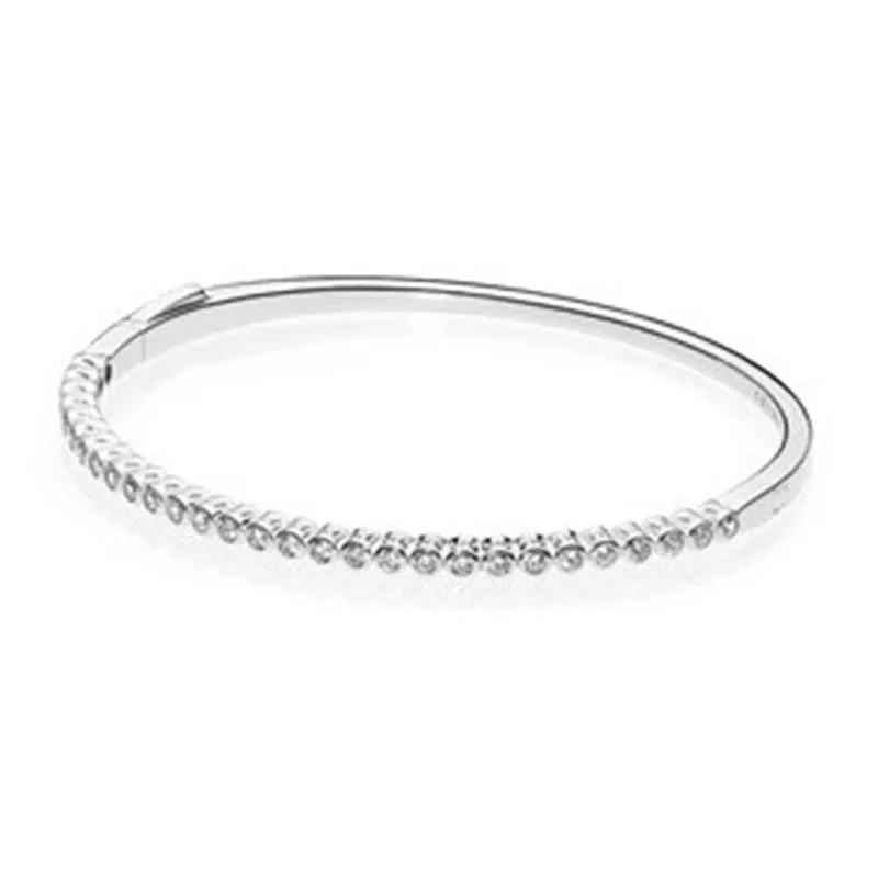 

New 100% 925 Sterling Silver Bracelet Fit Original Pans Alluring Large Brilliant Bangle For Women Birthday Party Jewelry Gift