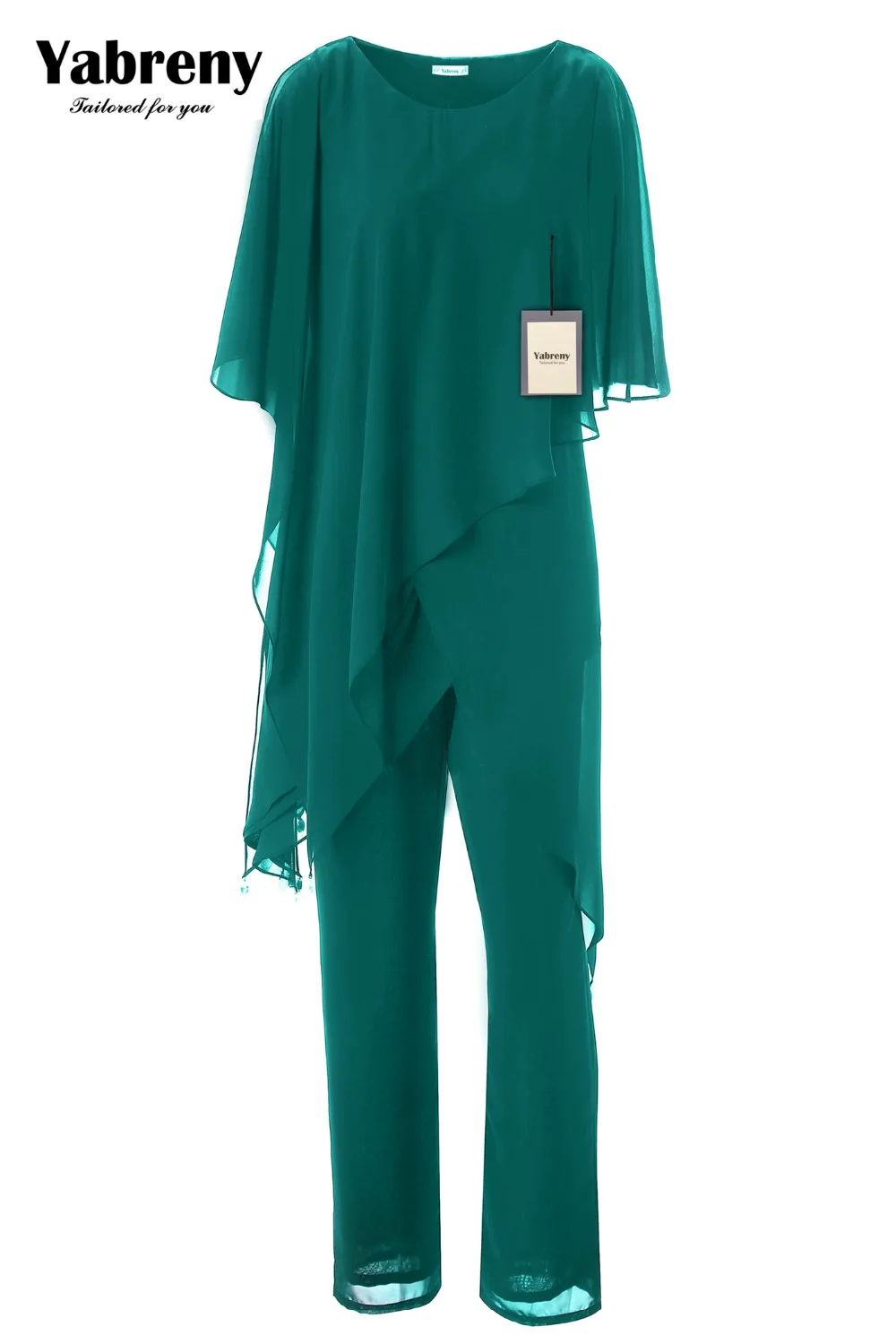 Yabreny New arrival Green Chiffon Two piece Mother of the bride pantsuit Irregular hem MT0017013-2