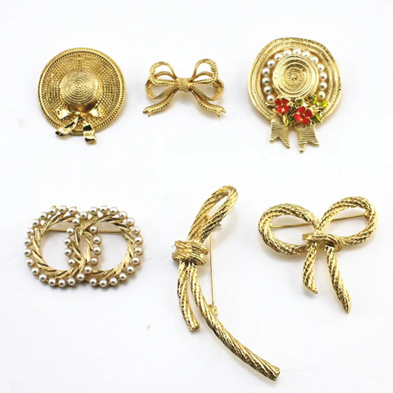 

Stylish minimalist retro style Enamel Hat bow double round shape rose inlay Imitation pearls brooch boutonniere