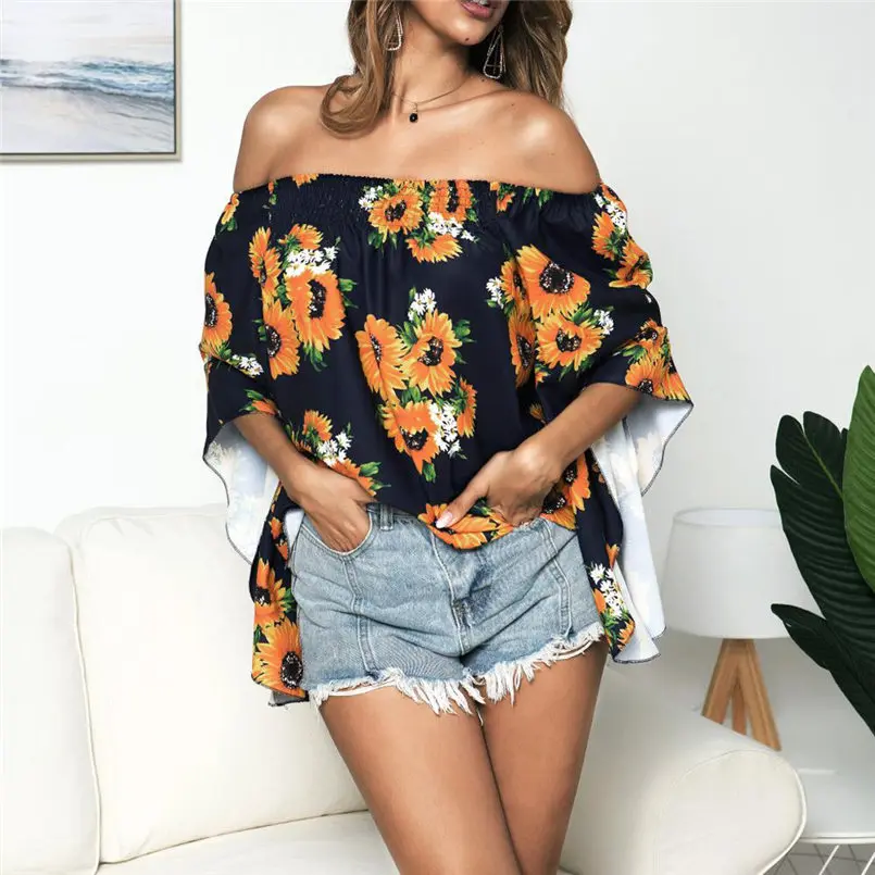 New Women Summer Plus Size Flower Print O-Neck Button Long Sleeve Linen Top T-Shirt Blouse Shirt Elegant Fashion New Tops #4R03 (14)