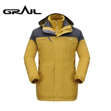GRAIL Outdoor Ski Jacket 2 in 1 Waterproof Rain Coat Men Wine Red Green Yellow Hardshell Parkas M2105A