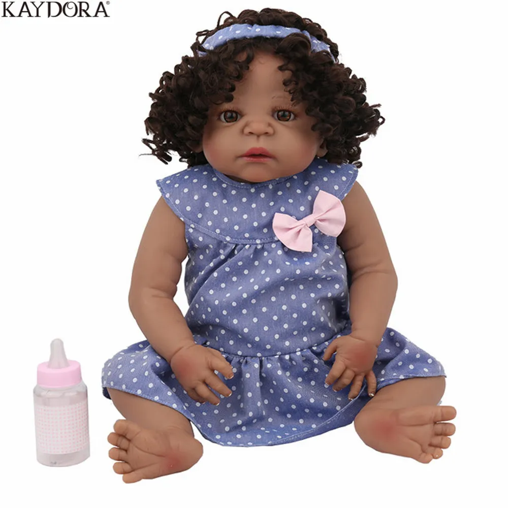 

KAYDORA 22 inch 55cm Full Body Silicone Reborn Baby Dolls Alive Lifelike Black Skin Realistic Bebe Reborn Girl Toys Kids Gift