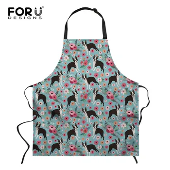

FORUDESIGNS Boston Terrier Women Apron Custom Home Sleeveless Custom Apron Adjustable Neck BBQ Baking Kitchen Apron 75*67cm