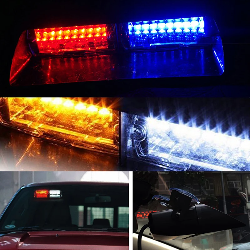 16 LED Blue Strobe Dash Deck Light , Police Windshield visor warning LED dash Strobe Visor Light Red Blue Yellow White car Viper S2 Signal flashing led warning light Police Strobe Flash emergency Lights (6)