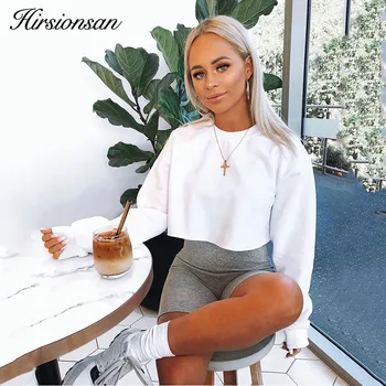 

Hirsionsan 2019 Autumn Hoodies Sweatshirt Women Solid Color Hoodies Harajuku Long Sleeve Pullovers Ladies Casual Crop Tops