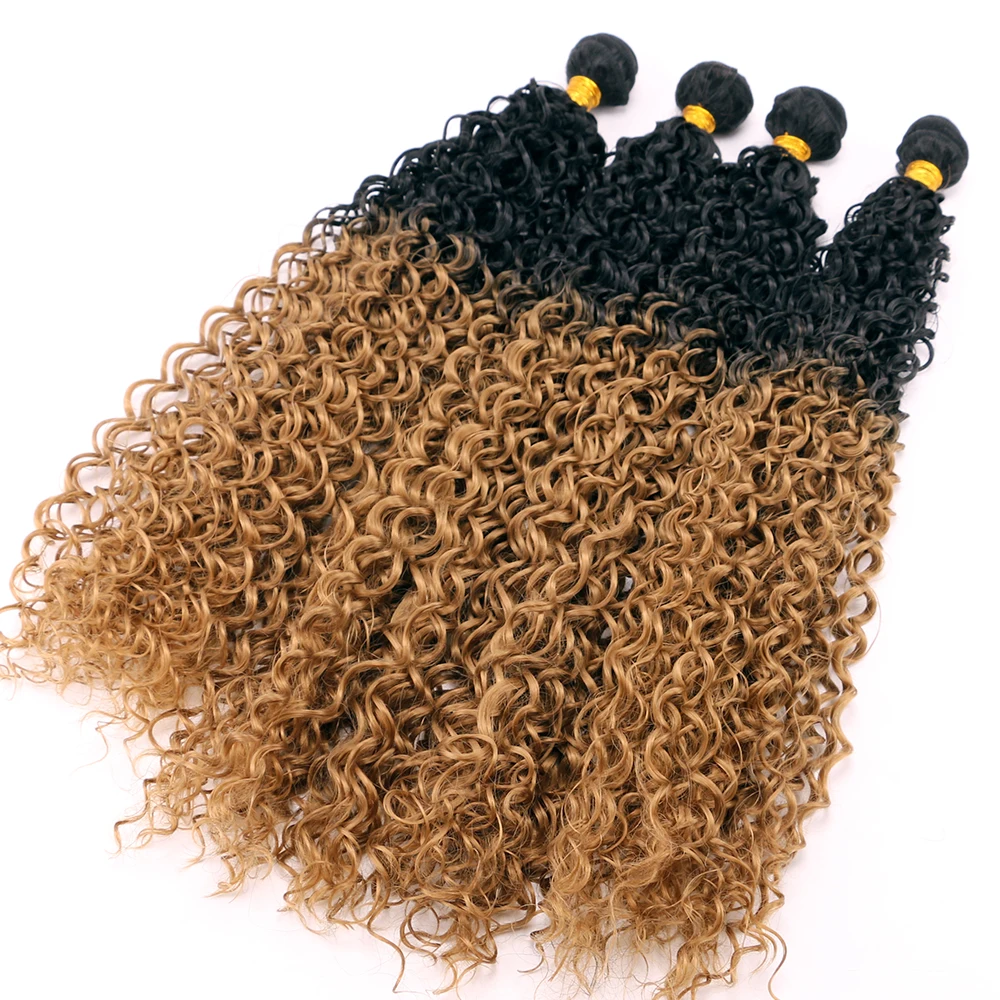 

black to golden Kinky Curly Hair weave 100 Gram Ombre Synthetic Hair extension