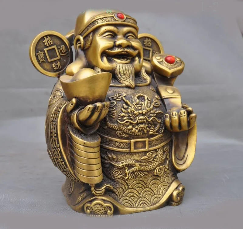 Свадебные украшения Китай бронзовый медный храм фэншуй монета Yuanbao RUYI Богатство Бог джамбала статуя