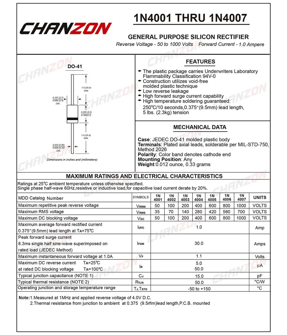 Выпрямительный диод 1 а DO 41 (DO 204AL) Axial 1N4001 1N4002 1N4003 1N4004 1N4005 1N4007 50 в 100 200 400 600 1N IN 1000