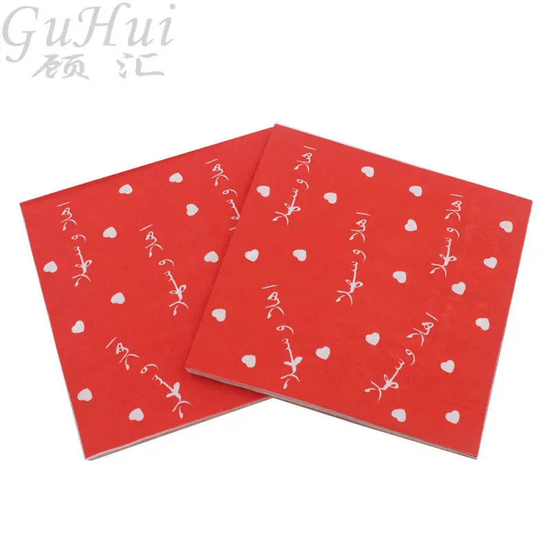 100Pcs Valentine Day Arabic Character Disposable Red Paper Napkin Event Wedding Party Cocktail Tea Dinner Table Decoration - Цвет: F