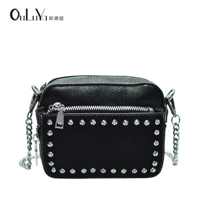 

Female autumn and winter leather matte soft leather small square bag white chain rivet double shoulder Messenger bag