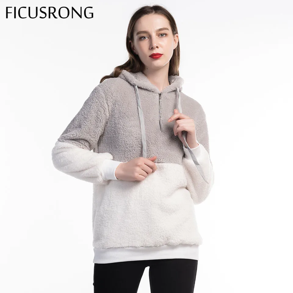FICUSRONG 2019 Women New Spring Autumn Hoodies Sweatshirt Fashion Zipper Pocket Plush Solid Patchwork Coat Female Pullovers FICUSRONG 2019 Women New Spring Autumn Hoodies Sweatshirt Fashion Zipper Pocket Plush Solid Patchwork Coat Female Pullovers