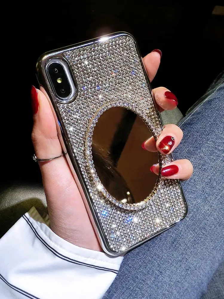 

fashion luxury diamond cellphone mirror case cover make up mirror case for iphone 6/6s 7/8 x/xs xr max nice gift