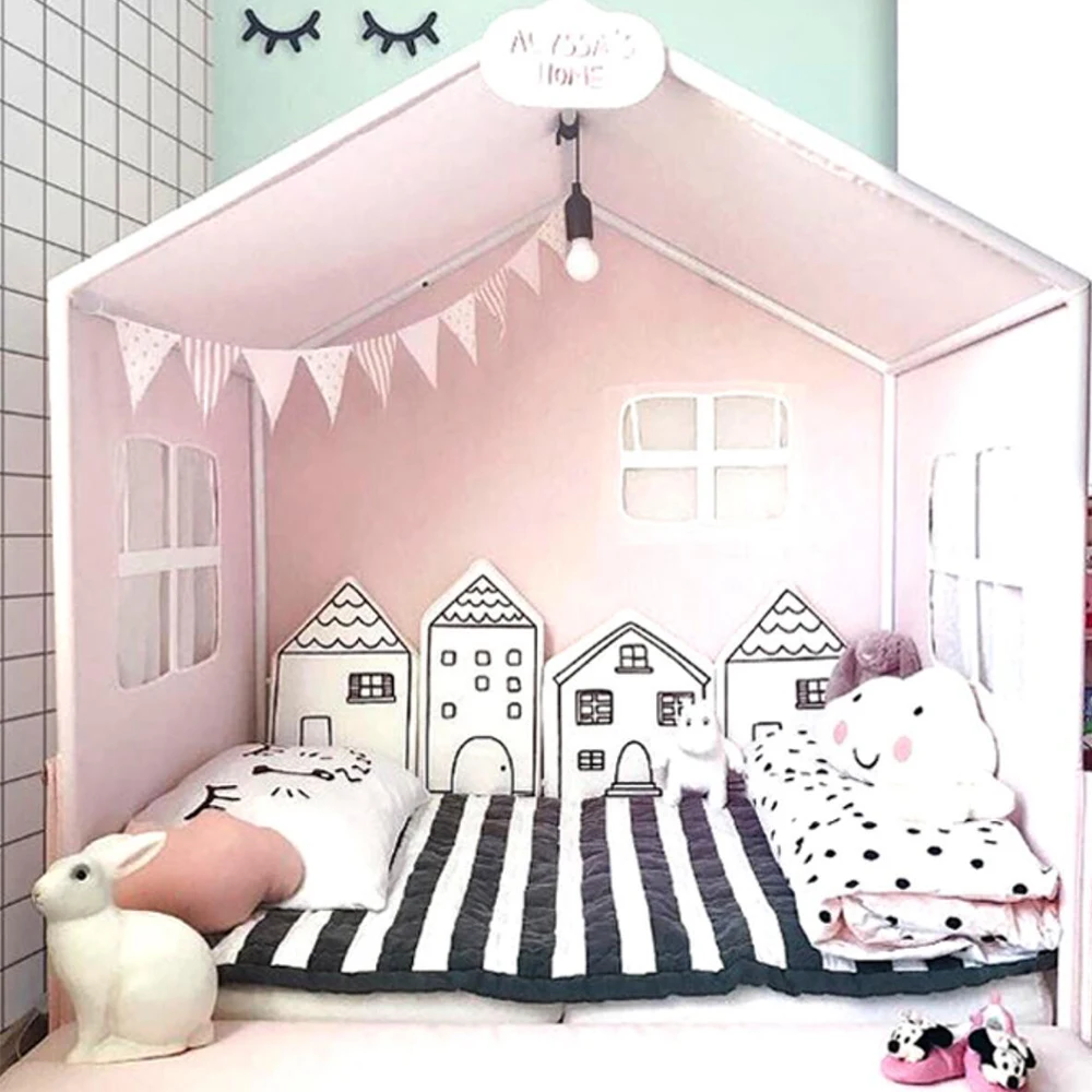  4Pcs Baby Bed Bumper House Pattern Baby Crib Protector Crotch To The Cot Infant Cotton Cradle Guard