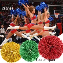 Pompons metálicos de plástico para dança, 1 par/1 par, bolinhas metálicas para alegrar, pom, bola decoradora de clube e dança, esportes fonte de fornecimento