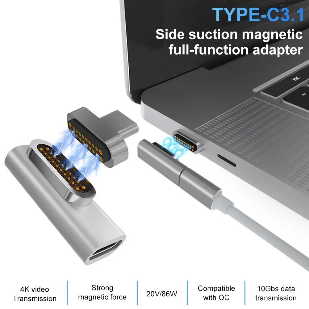 

20-Pin TYPE-C Magnetic Adapter 10Gbs 90 Degree Elbow Magnetic To USB C 3.1 Converter Adapter Support For 86W PD Mac Book Pro15