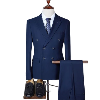 

Men's Double Breasted Business High Quality Plus size Solid Color Wedding Party Dress / (Jacket + Vest + Pants) Suit 3 Piece Set