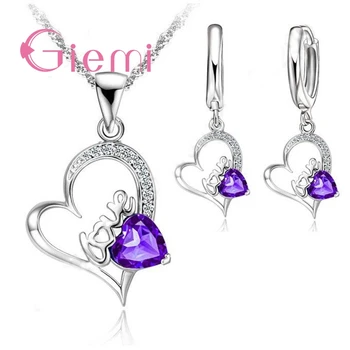 

Delicate Shiny Love Stone Sweet Heart Shape Cubic Zirconia Jewelry Sets 925 Sterling Silver Pendant & Necklace & Earring