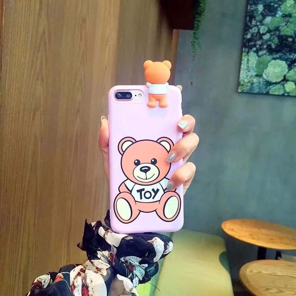 KL-Boutiques Funny 3D Toys Bear Case For iPhone 6 6S 7 Plus Fundas for 8 8Plus Cartoon Animal Cute Soft Silicon Phone Back Cover