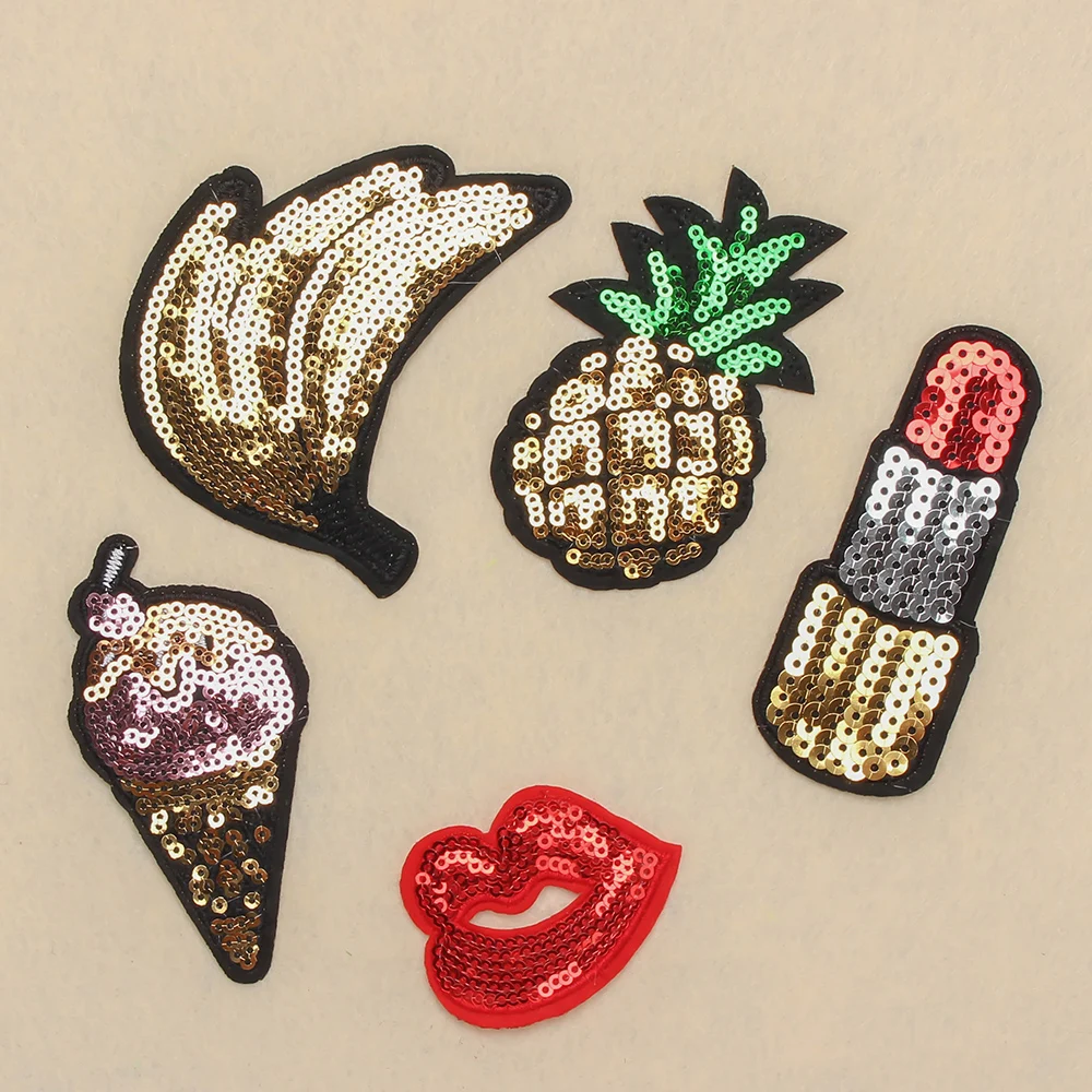 

Mixed 5PCs Applique Sequin Patches For Clothing Iron Stripes On Cloth Embroidered Sticker Sew On Pacthes For Jeans