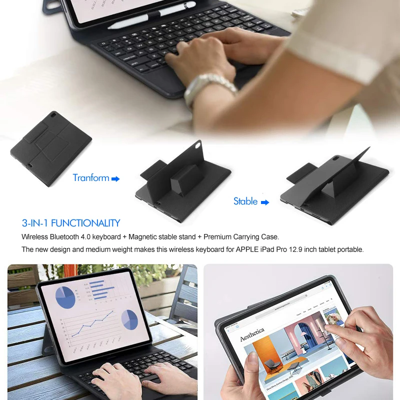 Чехол для клавиатуры с Bluetooth 5 1 iPad pro 12 9 дюйма 2018 беспроводная клавиатура Все в