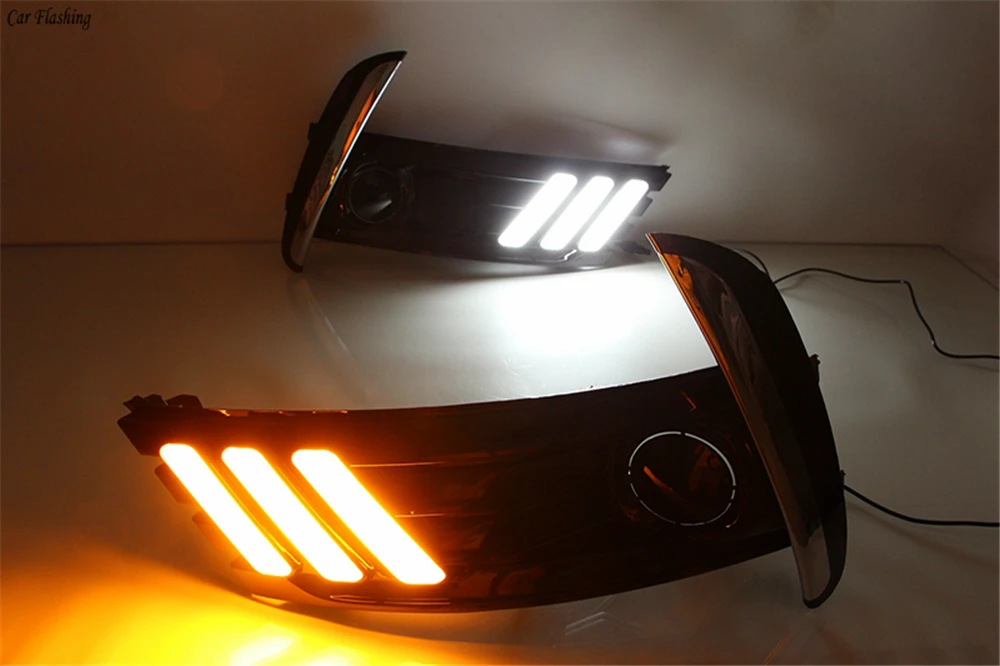 CSGJMY 2 шт DRL дальнего света дневного света светодиодный DRL Вождения Желтый указатель поворота лампа дневного света для Toyota Corolla