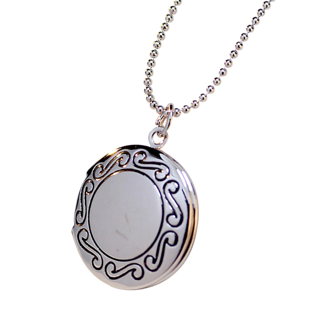 Women Openable Round Picture Photo Locket Pendant Necklace Chain 
