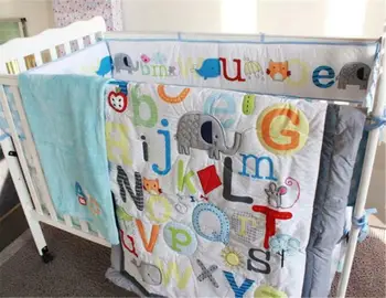 

5pcs Letters & Animals Baby Crib Cot Bedding Set Quilt Bumper Sheet Dust Ruffle
