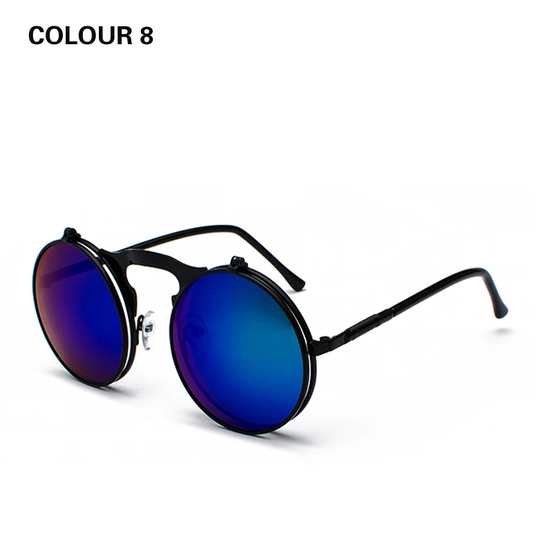 GYsnail, новинка, металлические круглые солнцезащитные очки в стиле стимпанк, для женщин и мужчин, квадратные, с двойной откидной крышкой, покрытие линз, в стиле панк, солнцезащитные очки, прозрачные, HD, градиентные оттенки - Цвет линз: COLOUR 8