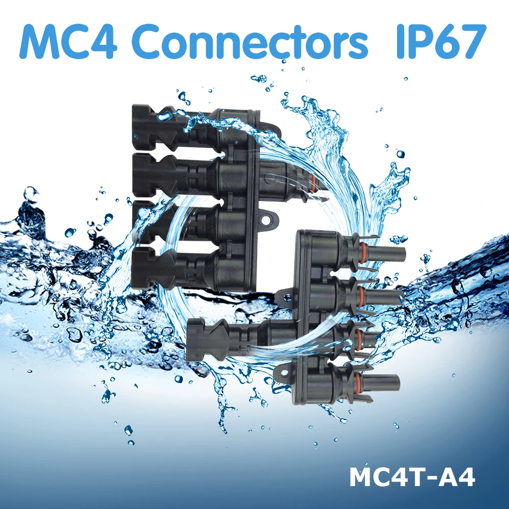 

1 pair M/FM Solar Panel 4 to 1 MC4 T Branch 30A Solar Panel Connector Cable Coupler Combiner MC4 Panel Cable Connectors MC4T-A4