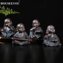 Изысканные сидящие монахи кунг-фу чайные Животные украшения фиолетовый; песок чайный поднос статуи маленького Будды скульптуры чайные аксессуары набор