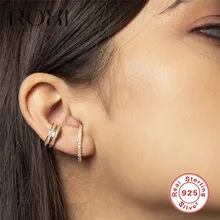 Серьги ROXI из стерлингового серебра 925 пробы Прямоугольная форма хрустальные серьги-гвоздики для женщин модные ювелирные изделия однорядные CZ серьги-гвоздики