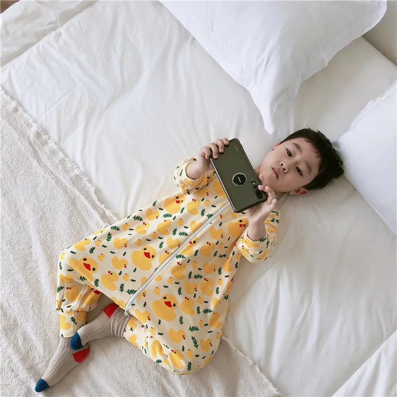 От 1 до 6 лет детский спальный мешок с длинным рукавом пижамы хлопок на молнии ползунки дети мультфильм мешок Детские Детский конверт одежда