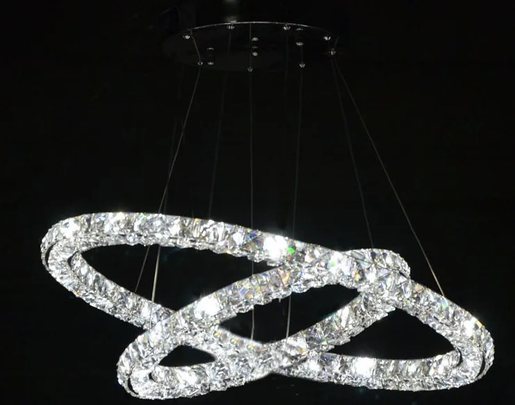 

New Luxury Two-tier Modern LED Round 3sides Crystal Pendant Lamp Diamond Ring Light Lighting Bar Bedroom Restaurant