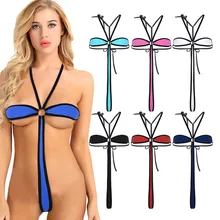 Сексуальное летнее женское цельное нижнее белье с бретельками на шее, с открытой спиной, с высокой посадкой, мини микро стринги, бикини, одежда для сна, купальник