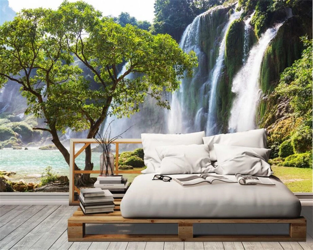 

Beibehang Custom Wallpaper Living Room Bedroom mural HD Falls Waterfall Tree Landscape TV Wall Background Wall 3d wallpaper