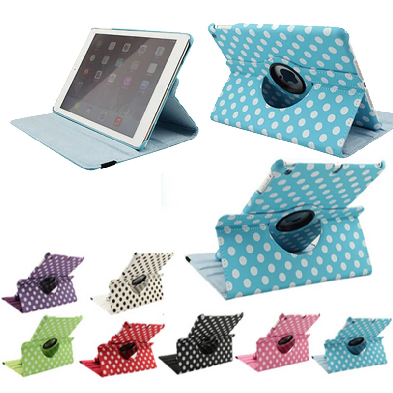 

Black and White Dot Design For ipad 2 360 Degree Rotary Stand PU Leather Funda Case For Apple iPad 2 3 4 Flip Tablet Case