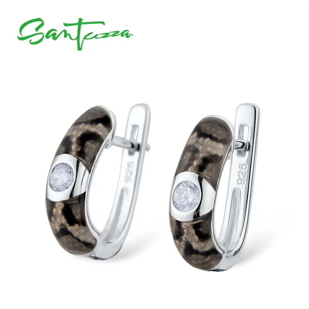 Tanie SANTUZZA kolczyki srebrne dla kobiet 925 srebro srebrno biały CZ Dainty kolczyki Party biżuteria kolorowe emalia Handmade