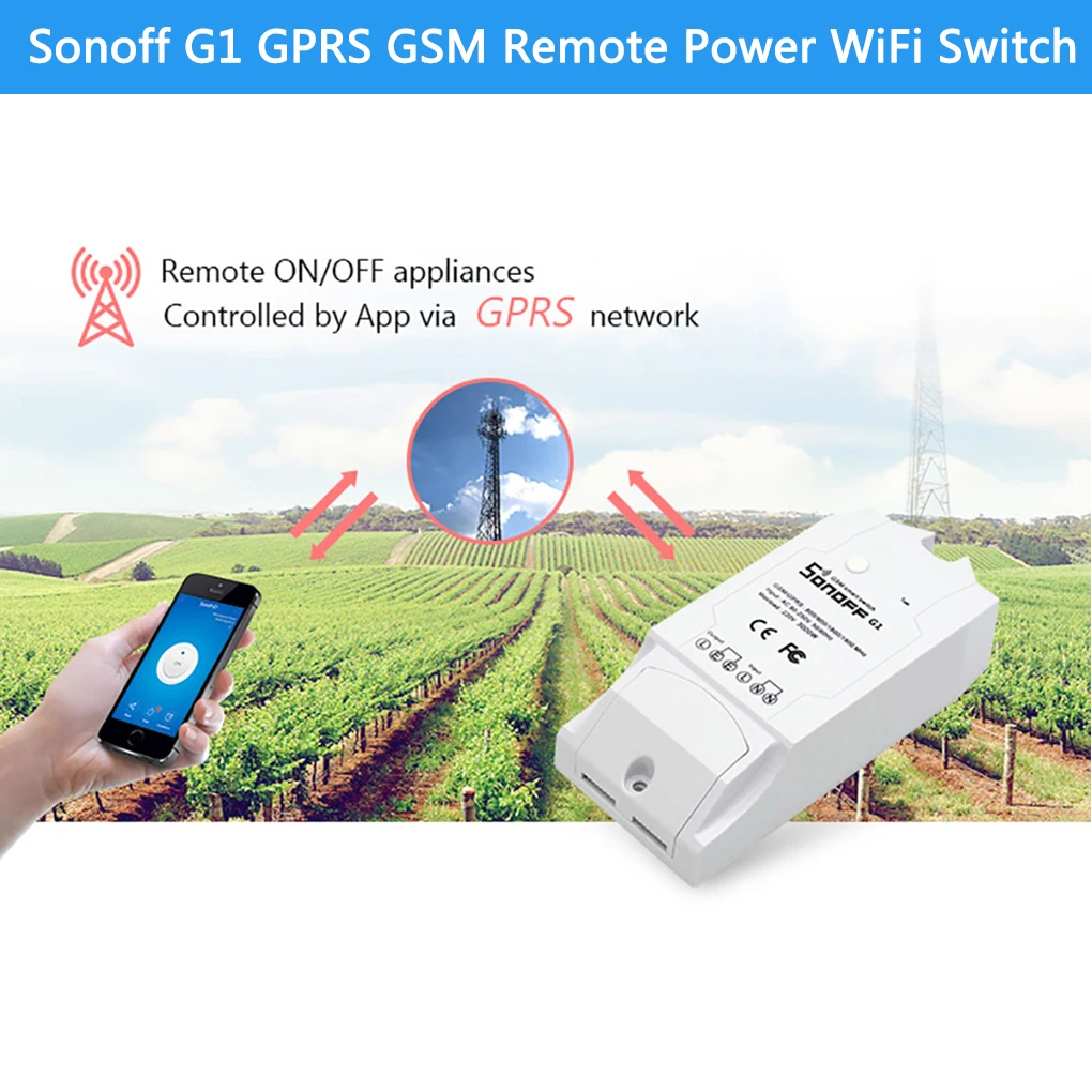 

Sonoff G1 GPRS/GSM Remote Power Smart Switch Remotely turn on/off Home appliances Wireless Switch Works With Alexa & Google Home