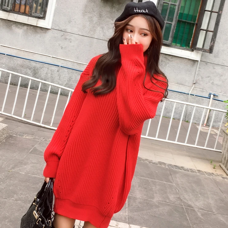 red oversized sweater dress