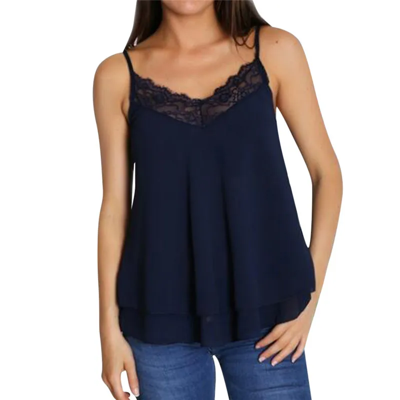 navy blue Женские кружевные Топики, модный сексуальный жилет, блузка, лето, Топики, короткий летний топ, женская одежда - Цвет: navy blue